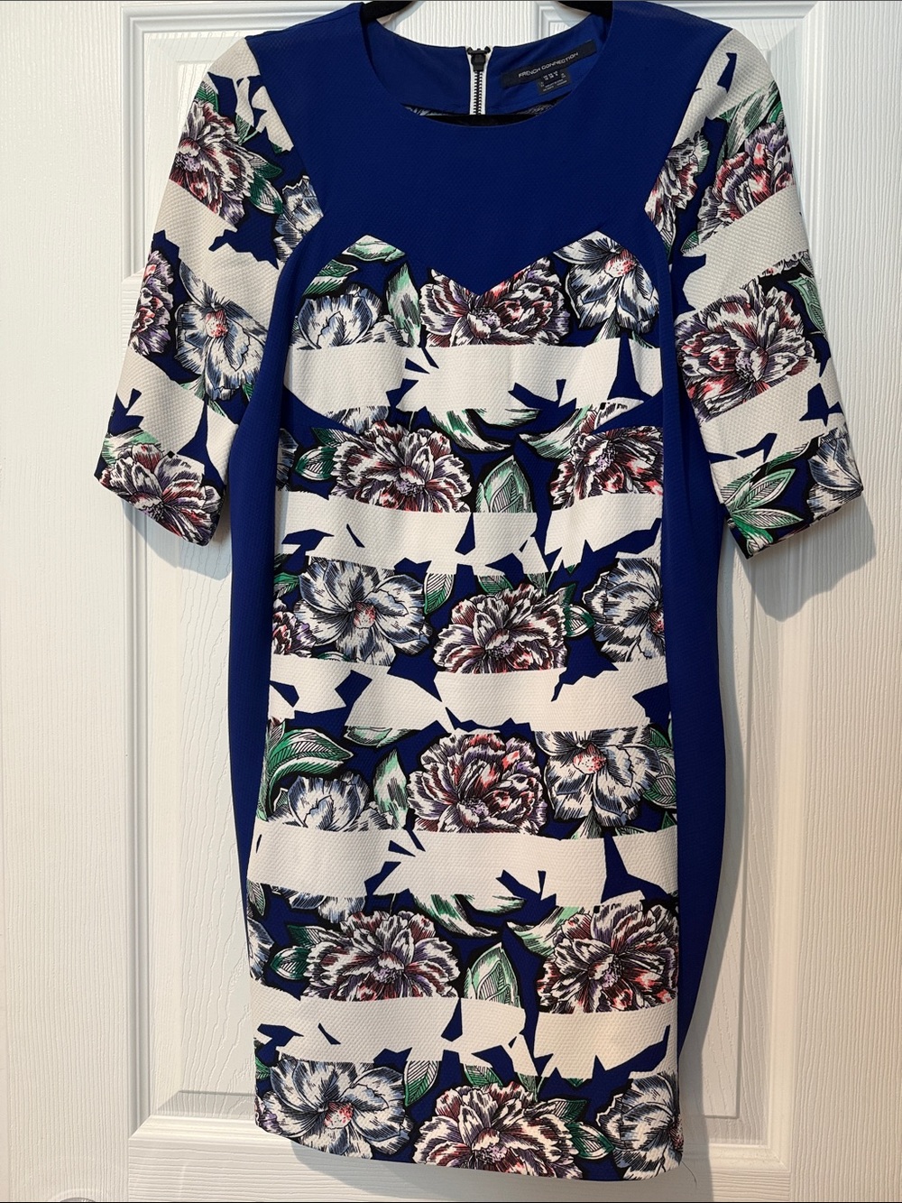 French Connection Royal Blue, White and Green Floral Midi Dress